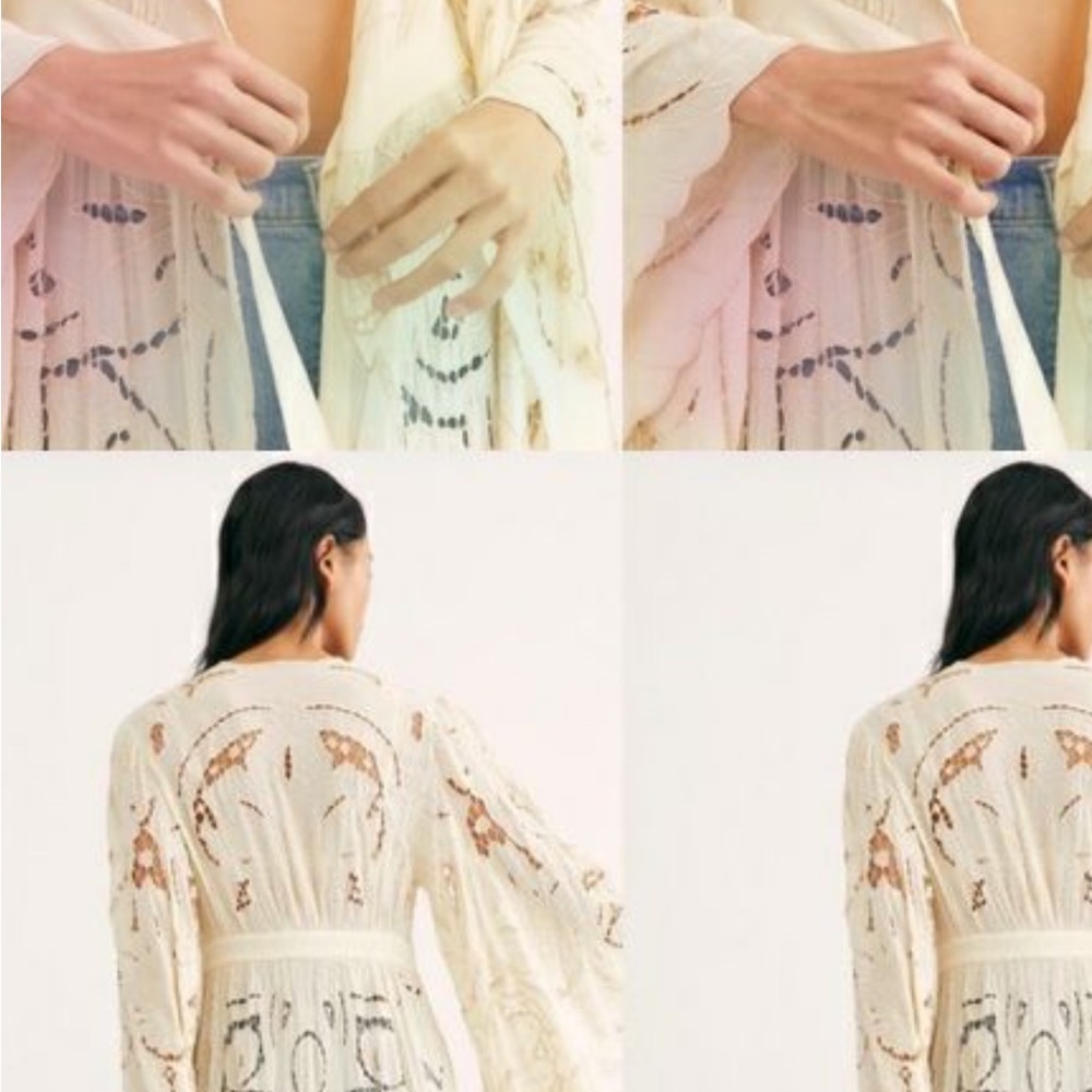 🕊️✨Free People Loveland Kimono XS/S Ivory Embroidered Boho Luxe $598 - Picture 2 of 15